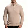 Suéter de Tricô Gola Polo Masculino Outono Inverno Moda Cor Sólida Camada Base Casual de Negócios Cardigan com Lapela Masculino