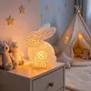 Lanterna do Festival do Meio Outono Impressa em 3D Coelho Oco Luz de Noite Ornamento Translúcido Luz de Ambiente para Quarto Decoração de Mesa Festiva