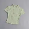 Chaqueta de Verano para Mujer de Manga Corta, Elástica de Secado Rápido, Color Nude, para Fitness, Yoga, con Cuello Alto, Cremallera, Ajustada, Chaqueta Deportiva para Correr