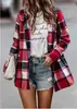 Outono/Inverno 2022 Comércio exterior transfronteiriço europeu e americano roupas femininas xadrez solto estampado manga comprida bolso casaco de lã cardigan top