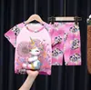 Pijama Infantil para Meninos e Meninas, Estilo Verão Curto de Manga Curta Fino, Meninas Pequenas, Bebê Desenho Animado, Conjunto de Verão Fofo e Super Fofo, Roupa de Casa