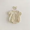 Macacão Casual de Verão com Estampa Crepe para Bebê Manga Curta Estilo Coreano Moda para Recém-Nascido Roupa para Engatinhar ao Ar Livre+