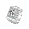Anillo para Hombre Kaiwei Fashion de Racimo Completo de Diamantes de 2 Quilates, Abierto-Ajustable de Lujosa Calidad Heredada, Elegante Anillo de Boda para Hombres de Negocios