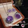 Joyería Palacio Italiano Iris Morado Girasol Piedra Preciosa Collar Banquete Alta Costura Lujo Para Flor Anillo