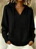 Sudadera con capucha de punto con cordón estilo europeo y americano 2026, suéter de otoño e invierno con bolsillo canguro, manga larga, color liso, ropa casual de moda para mujer