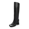 Botas de montaria de couro legítimo com zíper lateral, perna larga e salto alto que não cansam os pés, botas de cano largo com bico dividido, botas femininas longas
