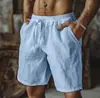 Shorts de linho masculinos europeus e americanos de verão transfronteiriços com cordão na cintura elástica, shorts de praia, shorts casuais esportivos masculinos