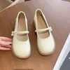 Zapatos Mary Jane de Cuero Suave Grulla de Almohada Blanca para Mujer Planos de un Solo Zapato Verano 2026 Estilo Nuevo Deslizables Bidireccionales con Falda Suaves