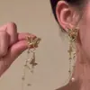 Brincos de Guirlanda com Pérolas Imitação de Princesa Sereia "Céu Pintado" para Mulheres, Brincos de Pressão para Orelhas Não Perfuradas