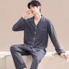 Pijama para Hombre en Primavera y Otoño, Conjunto de Dos Piezas con Pantalón de Manga Larga y Cárdigan, Conjunto Casual de Ropa para el Hogar de Talla Grande Holgada que se Puede Usar Afuera