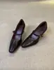 Mary Janes Femininas Retro Francesas Bico Fino Salto Bloco Tira Única Couro Macio Temperamento para o Trabalho Sapatilhas de Salto Médio Femininas