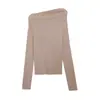 Blusa de Lã Assimétrica Estilo Francês Wanwei para Mulheres, Novo Modelo Outono 2026, Suéter de Tricô Canelado de Manga Longa com Um Ombro Y7183