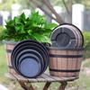 Barril de Madera de Imitación Vintage Barril de Vino Maceta de Plástico Engrosada Extra Grande No Porosa Hidropónica Tazón de Cobre Hierba Nenúfares Nenúfares Maceta Tarro