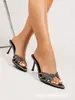 Sandalias de Tacón Alto con Puntera Puntiaguda y Pedrería Verde de 7.5CM para Mujer, Verano Tela de Satén Tacón Copa de Vino, Mocasines Ligeros de Lujo para Exteriores