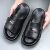 Pantuflas de Cuero Genuino de Alta Gama para Hombre, Ropa de Casa Antideslizante de Verano, Sensación Premium, Sandalias de Tira Única, Sandalias de Cuero de Moda para Hombre