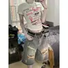 Estilo Americano Vibe High Street Shorts de Mezclilla Rasgados para Mujer Verano Cintura Alta Adelgazantes Rectos Rectos Pierna Ancha Pantalones de Cinco Puntos