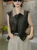 Elegante chaleco sin mangas de PU con solapa desmontable para mujer, nueva moda versátil de otoño 2026, top tipo chaqueta de cuero