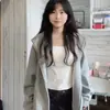 Cardigan Casaco com Capuz Pesado Solto Estilo Coreano para Mulheres no Outono e Inverno Forrado com Fleece Quente Marca de Moda Americana Jaqueta com Zíper