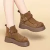 Botas femininas estilo Martin, botas curtas, com sola grossa, forradas com fleece para outono e inverno, bico redondo, envio direto, botas de neve quentes, estilo retrô, sapato de peça única, estilo Birkenstock