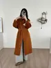Abrigo de Lana de Doble Cara con Solapas de Punto Simple Estilo Maduro Ligero Largo Engrosado Cálido con Cordones Abrigo de Lana de Doble Cara
