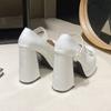 Zapatos de Cuero Juveniles y Femeninos, Zapatos Planos de Otoño, Suelas Gruesas, Aspecto Adelgazante Tacones Altos con Lazo, Zapatos Mary Jane Dulces y Geniales para Chicas JK