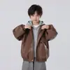 Chaqueta Falsa de Dos Piezas para Niños Primavera y Otoño 2026 Nuevo Estilo Coreano Chaqueta de Cuero Infantil Chaqueta con Capucha para Niño Fresco Top