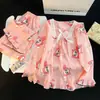 Pijama Infantil Meninas Algodão Nuvem Novo Conjunto Calça Manga Longa Desenho Animado Fofo Primavera e Outono Crianças Médias e Grandes Roupas de Casa