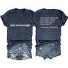 Camiseta Base Casual de Manga Corta con Cuello en V para Mujer, Sencilla, con Letra, Combinable