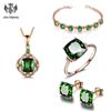 Quadrado Quatro Garra Brincos Colar Esmeralda Diamante Completo Quatro Folhas Trevo Pulseira Verde Turmalina Anel de Cristal Joias Set
