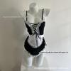 Lingerie sexy estilingue laço sedutor vestido de empregada doméstica renda- up uniforme low-cut backless pijamas 1323