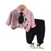 Traje de camisa rosa con corbata para niño primavera 2025 nuevo estilo Hong Kong para niños combinación de colores manga larga traje infantil de dos piezas