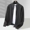 Cardigã puro de lã transfronteiriço para homens, gola alta, com zíper completo, novo suéter de lã tricotado para outono e inverno
