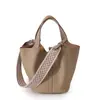 Bolso de Mano para Mujer 100% Piel de Vacuno de Flor Entera Togo Cuero Genuino Bolso Tote Tipo Cubo Bolso Simple Versátil