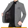 Suministro exclusivo transfronterizo: chaqueta de otoño e invierno para hombre, estilo de negocios, cuello alto, acolchada y forrada de polar, a rayas, chaqueta de chenilla, ropa exterior para hombre