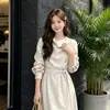 Elegante vestido tipo gabardina de manga larga para mujer, estilo otoño, con cinturón de corbata, vestido largo casual de línea A