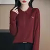 Cardigã Tricotado de Lã Fina Calibre 16 com Gola Polo 2026 Primavera Novo Top Bordado com Lantejoulas Cor Flamingo para Mulheres