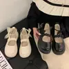 Sapatos Mary Jane de Couro para Mulheres para Combinar com Saias, Estilo Japonês Primavera e Outono 2026, Bico Largo, Sola Grossa, Aumentadores de Altura Loafers Franceses