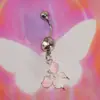 Anillo para el ombligo con colgante de mariposa bicolor y gota de aceite, aleación de acero inoxidable, nueva decoración de flor para el ombligo, piercing transfronterizo