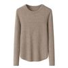 Tricô Feminino Elegante de Cashmere, Gola Redonda, Manga Regular, Corte Slim, Malha Fina com Costura Canelada Calibre 16, Barra Redonda Grande Elástica