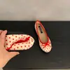 Lindos Zapatos de Ballet Rojos Planos de Punta Redonda Poco Profundos con Puntos y Lazo, Zapatos Planos sin Cordones para Mujer