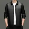 Jaqueta de Couro Masculina com Lapela Moda Masculina 2025 Outono Curta Justa Justa Jaqueta de Couro Jaqueta Casual de Negócios para Meia-Idade