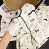 Pijama Feminino Grande Estilo Japonês Fofo de Cachorrinho para Estudantes, Estilo Primavera e Verão, Pode Ser Usado Fora de Casa, Conjunto de Três Peças Soltinho para Casa