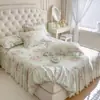 Saia de Cama de Algodão Puro Estilo Coreano Peça Única 2025 Novo Estilo Saia de Cama Cobertura Lençol de Cama Totalmente Algodão com Borda de Saia Cobertura de Cama Antiderrapante Conjunto de Quatro Peças