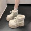 Botas de Neve Elegantes e Estilosas com Forro de Pelo Femininas, Novo Modelo Outono e Inverno 2026, com Fleece Adicional e Solado Espesso, Bico Laranja, Sapatos Confortáveis de Algodão Estilo Birkenstock