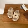 Otoño e Invierno 2025 Estilo Coreano Zapatillas Peludas de una Sola Línea Ropa de Abrigo para Mujer Zapatillas de Algodón Cálidas con Suela Gruesa Zapatillas Peludas