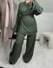 Loriya2024 Aliexpress Conjunto de Dos Piezas con Top de Encaje con Cordones y Pantalones de Pierna Ancha Lr835