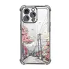 Capa de Celular Estilo Ins Monte Fuji Flor de Cerejeira Bonde para Apple 18Pro, Capa de Celular Transparente TPU Anti-Queda Galvanizada