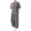 Verano 2026 Delgado Estilo Chino Hombres Retro Traje Tang Chino Talla Grande Holgado Seda de Hielo Manga Corta Camisa Conjunto de Hombre