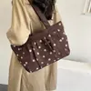 Bolsa de lona literaria estilo coreano, gran capacidad, bolso de hombro de lunares retro y versátil, bolso de mano casual de alta gama y elegante