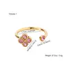 Estilo Minimalista de Lujo Ligero Ajustable Abierto Trébol de Cuatro Hojas Incrustado de Diamantes Acero Inoxidable Chapado en Oro de 18K Dedo Índice Anillo de Pulsera de Personalidad